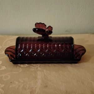 Circleware Purple Amethyst Glass Covered Butterfly Butter Dish